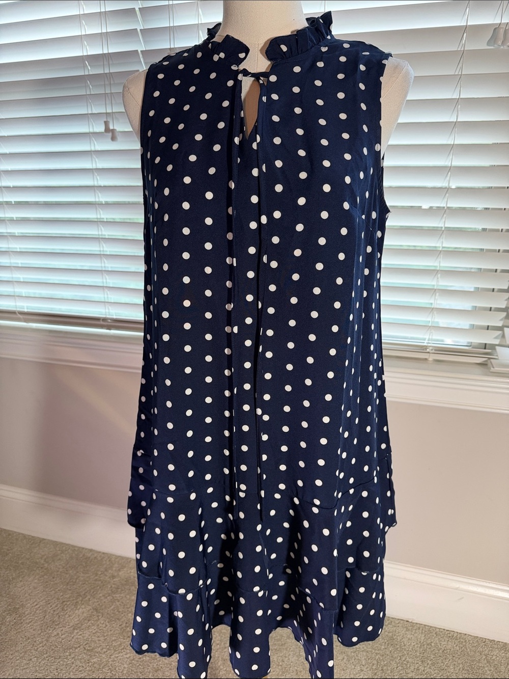 Source Unknown Navy Blue Polka Dot Midi Dress